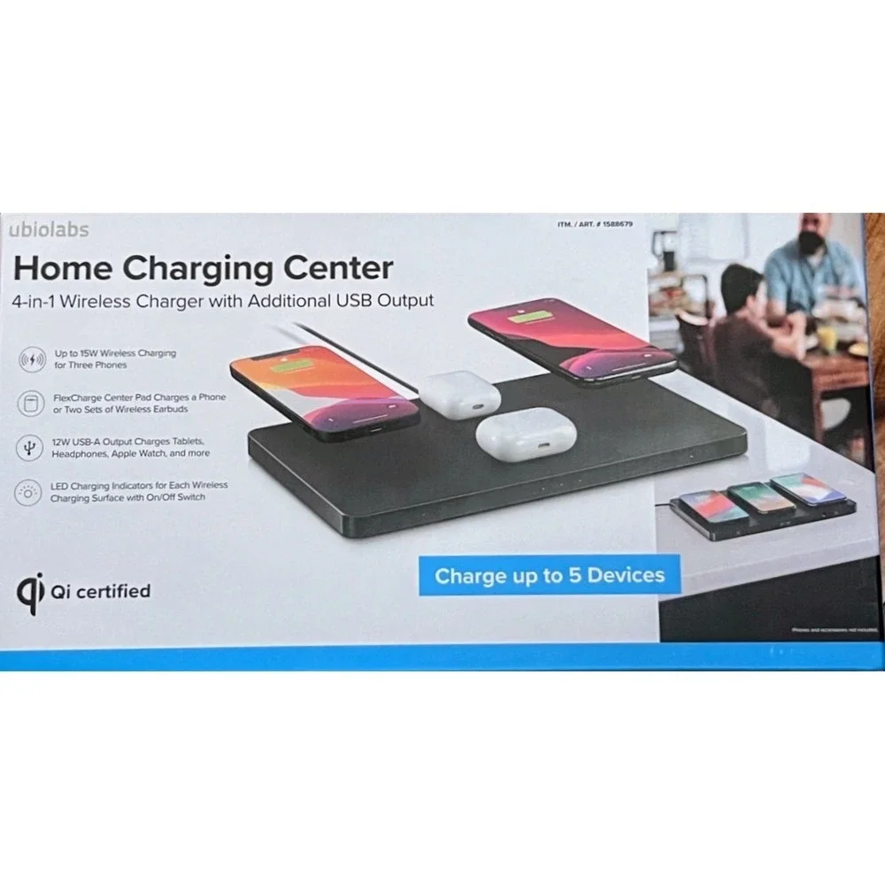 UbioLabs Home Charging Center 4-in-1 Wireless Charger 15W Qi Station AWC1136 NIB